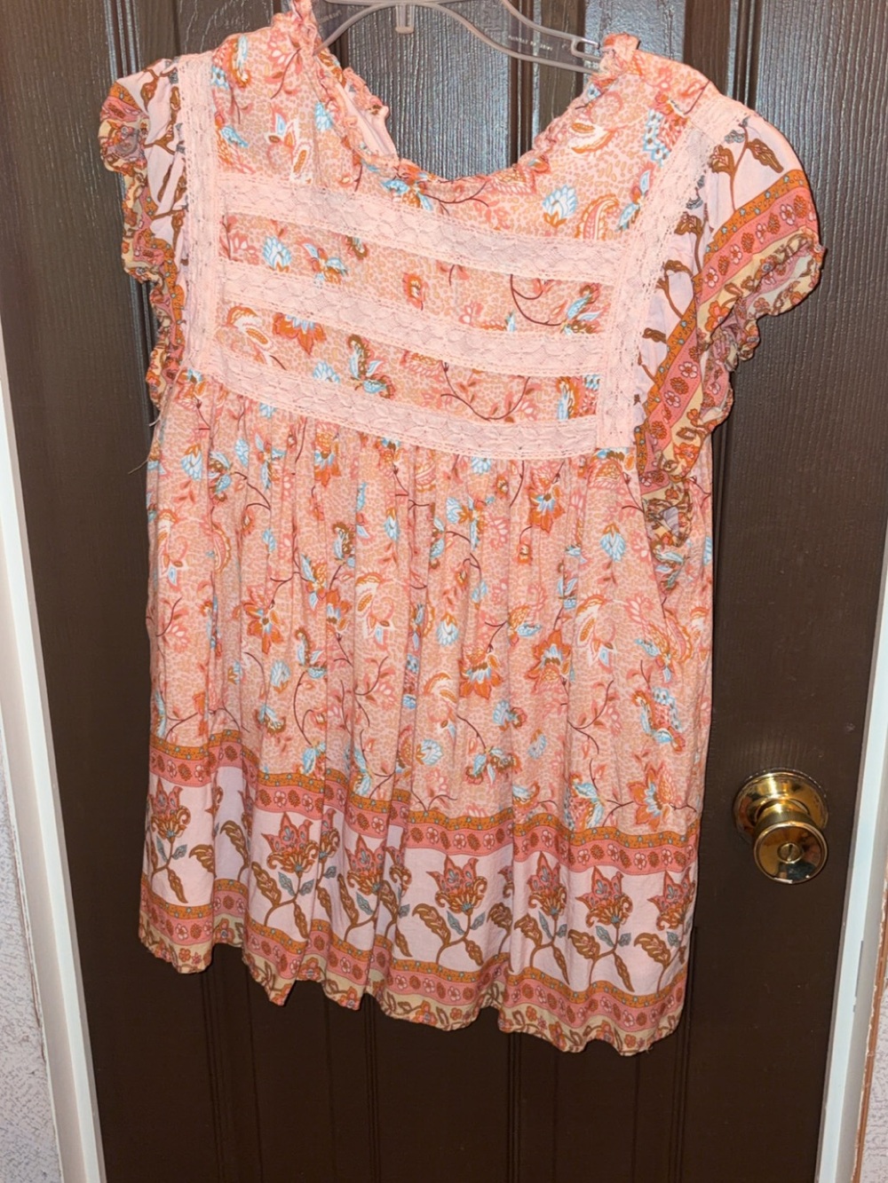 In Bloom Peach Floral Lace-Trim Boho Top